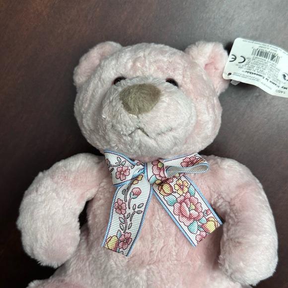 Gund Pink "Smoothie" 8" Bear with Floral Bow ~ Stands Independently - Picture 8 of 9